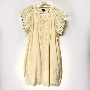 Who What Wear Women's Shift Dress Size Small Ivory Flutter Sleeve Eyelet Boho